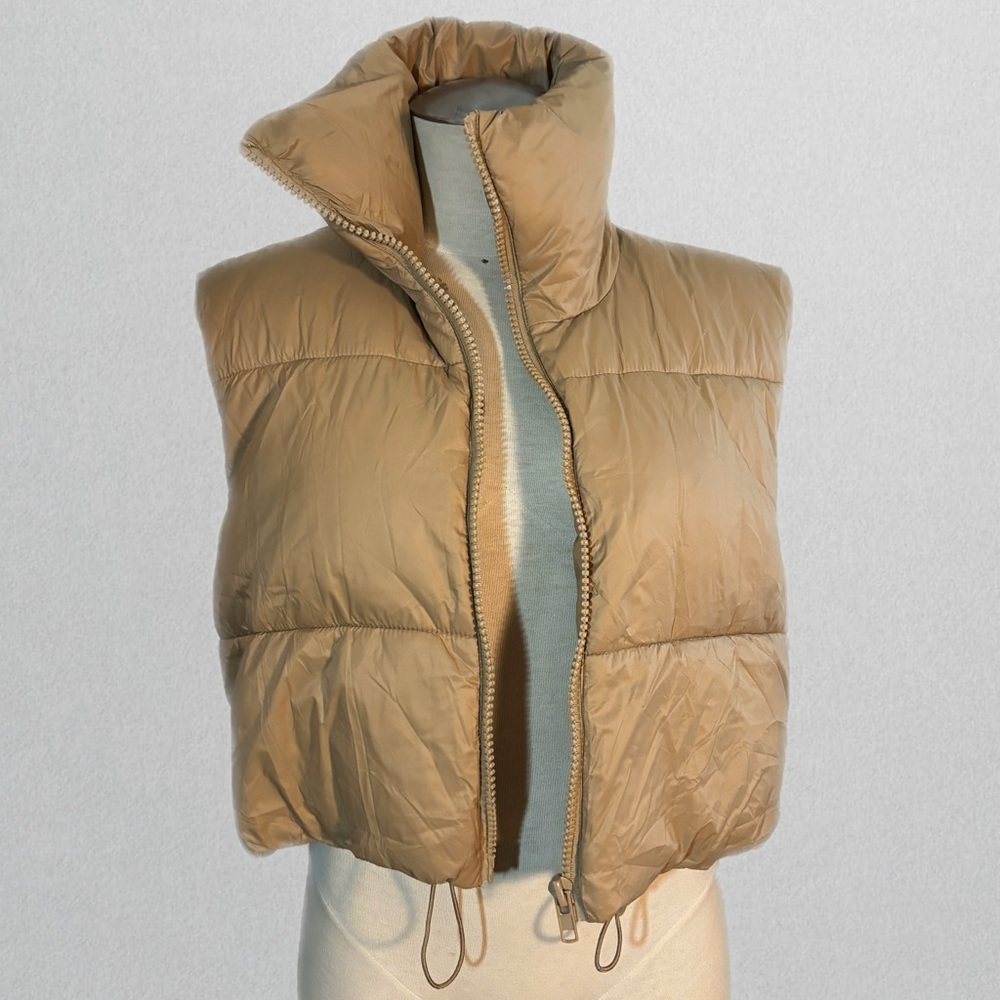 Women's Cropped Tan Puffer Vest